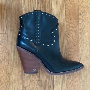 Black studded Sam Edelman ankle cowboy boots